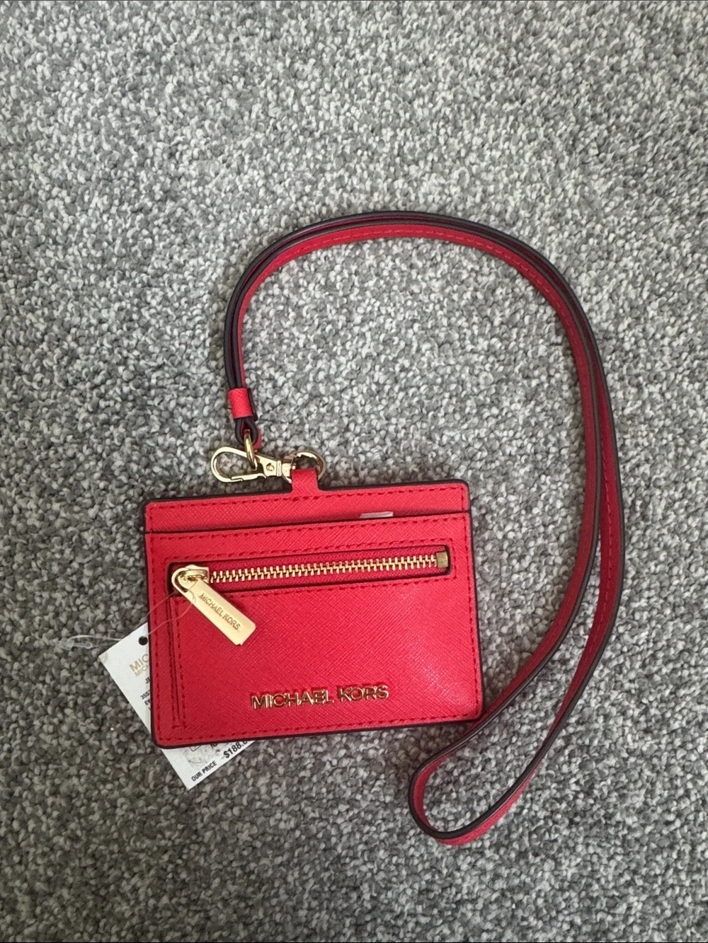 Michael Kors Red Leather Cardholder Lanyard with Gold Hardware